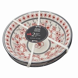 Emika Floral 8.25in  Asian Ceramic Ramen Noodle Bowl Set Of 2pc White Dusty Rose